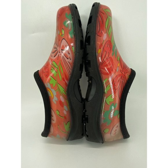 Sloggers Slip On Rain Garden Shoes Women's 6 Floral Butterfly Red Green Rubber F - Picture 6 of 9